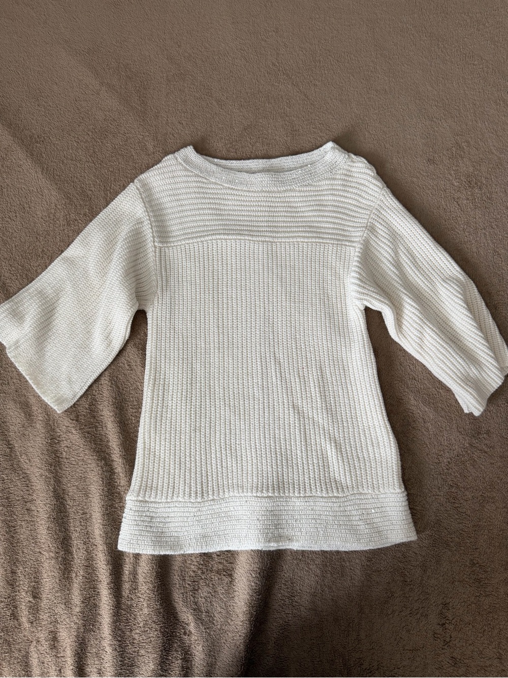 New York & Company White Knit 3/4 Sleeve Sweater Top